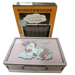 Money Saving Box for Kids & Adults with Character Picture | Wooden Money Bank with Lock | Big Size Piggy Bank 2 Lakh Target | 1 Lakh Saving Box with Numbers