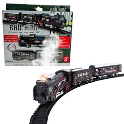 Rechargeable Rail King Train Set for Kids | Real Smoke, Light & Sound | 16-Piece Express Toy Train with Track | Gift for Boys & Girls (3+ Years)